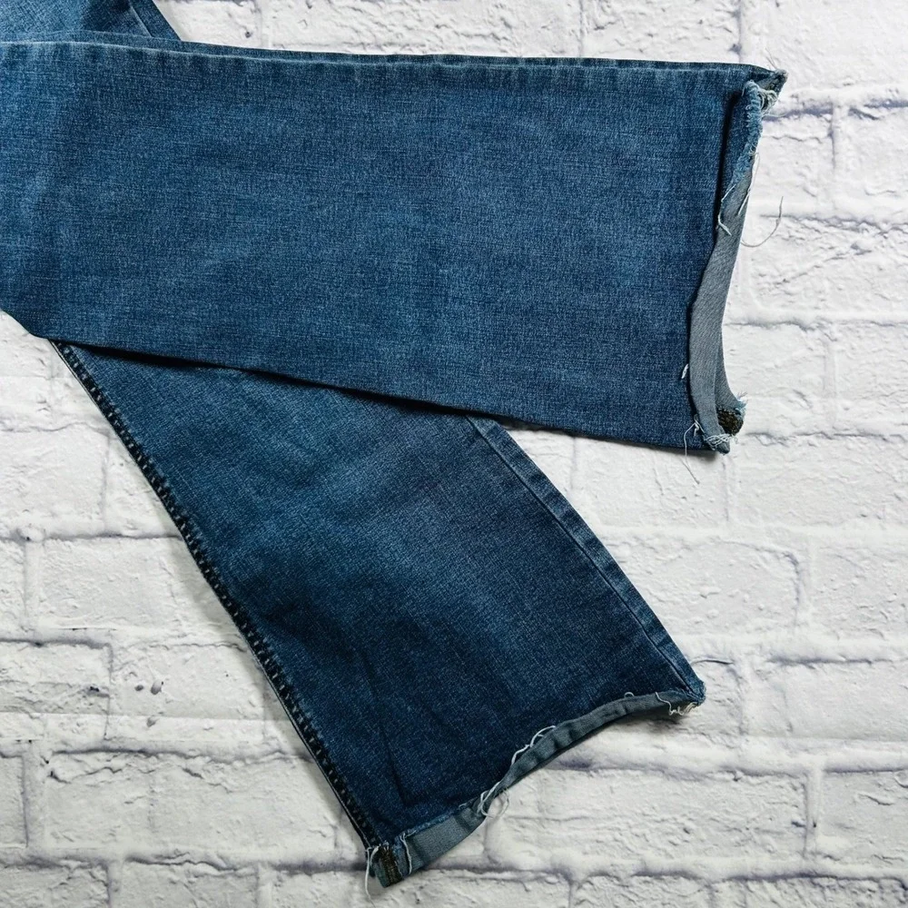 Garage Denim High Waist Flare Jeans Blue Raw Hem Size 9 29 Retro Inspired